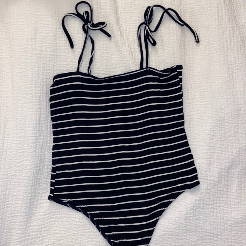 Stripped ribbed bodysuit